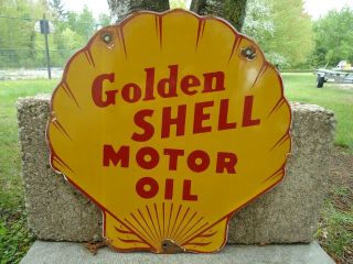 Rare Vintage Golden Shell Motor Oil Porcelain Gas Service Station Pump Sign