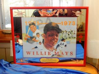 Willie Mays Seagrams 7 Mirror Baseball Memorabilia Plaque Commemorative