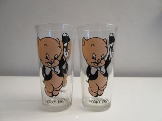 (2) Vintage 1973 Pepsi Looney Tunes Warner Bros Porky Pig 12 oz Drinking Glasses 4