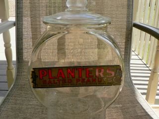 Fishbowl Planters Peanut Store Counter Jar W/ Label 5c - Great