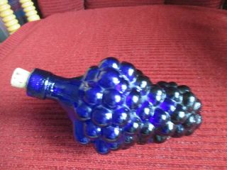 Vintage Cobalt Blue " Bunch Of Grapes " Blue Glass Decorative Bottle W Cork 7x3x3