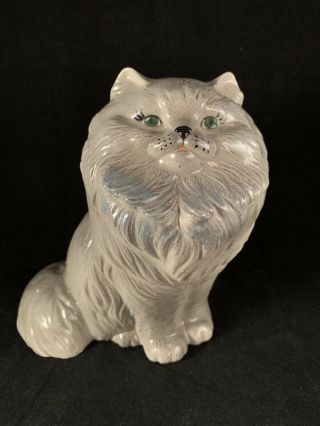Vintage Ceramic Grey Persian Fluffy Cat Kitty