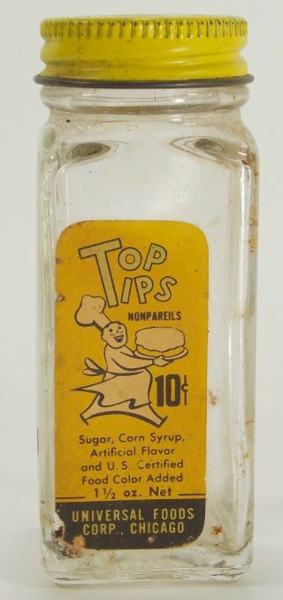 Vintage Baking Display Bottle Top Tips Nonpareils Empty