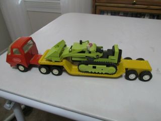 Vintage Tonka Semi Truck And Low Boy Trailer With Loader Pressed Steel Toy