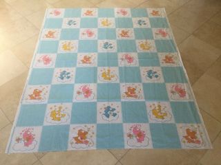 Vtg 1984 Care Bears Cotton Quilting Fabric Baby Crib Quilt Cheater Cloth 1.  5 Yd