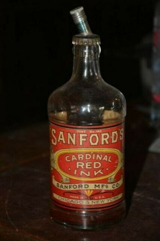 Vintage Sanford’s Pint Cardinal Red Ink Bottle Great Color