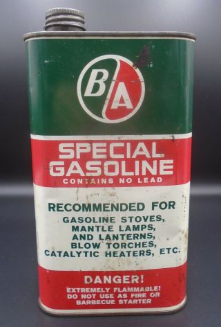 VINTAGE 1950 ' s B/A SPECIAL GASOLINE IMPERIAL QUART CAN BRITISH AMERICAN OIL 2