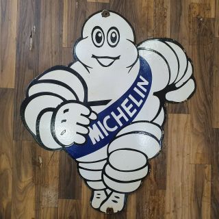 Michelin Man Vintage Porcelain Sign 21 X 24 Inches