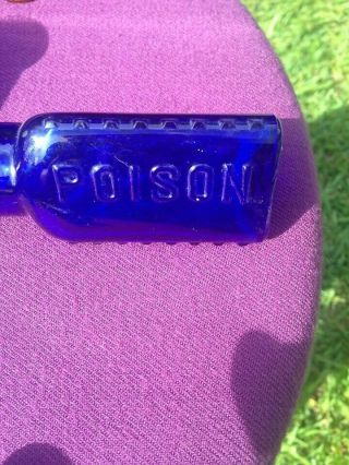 Vintage 1910 Cobalt Blue Glass Triangle Poison Bottle No Chips