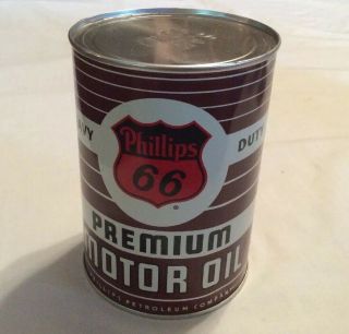 Vintage Full Quart Phillips 66 Premium Motor Oil Can Rare S.  E.  A 10 W Heavy Duty
