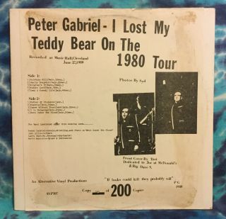 Peter Gabriel Lp I Lost My Teddy Bear On The 1980 Tour Rare Limited Edition