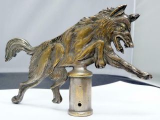Vintage Cub Scout Leaping Wolf Figural Flag Pole Top Finial Akela Nickel Brass