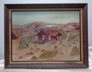 1973 Framed Claudine Y.  Old Mining Town In Oatman,  Arizona Oil Painting On Board