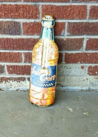 Vintage Sun Crest Soda Thermometer Sign Die Cut Tin
