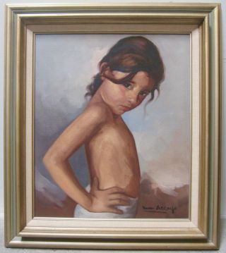 Juan Arroyo Signed Oil Nude Young Girl South American Latin Art Framed