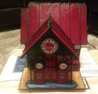 Coca Cola Franklin Lighted Gas Station Stained Glass 1997