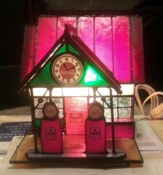 Coca Cola Franklin Lighted Gas Station Stained Glass 1997 5