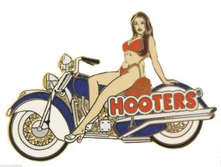 Hooters Sexy Brown Hair Girl Blue Motorcycle / Bike / Biker Lapel Badge Pin