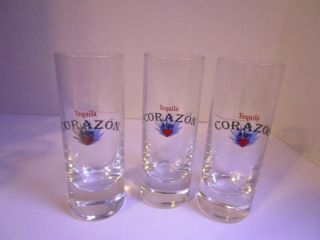Tequila Corazon De Agave Tall 4 " Shot Glasses Set Of 3