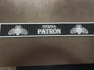 Patron Tequila W/ Bee Logo Bar Spill Mat 24”x 3.  5” Black And Silver