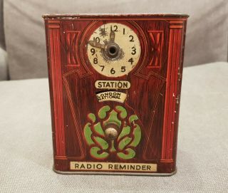 " Radio Reminder " Radio & Clock Figural Money Box Tin,  England,  1930 
