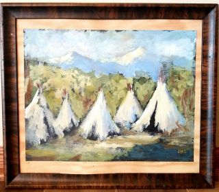 1905 Jhs Joseph Henry Sharp Signed Oil On Paper Painting Indian Camp