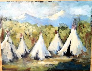 1905 JHS Joseph Henry Sharp Signed Oil On Paper Painting Indian Camp 2