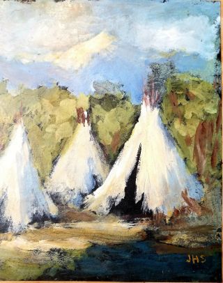 1905 JHS Joseph Henry Sharp Signed Oil On Paper Painting Indian Camp 3