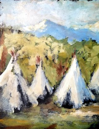 1905 JHS Joseph Henry Sharp Signed Oil On Paper Painting Indian Camp 4