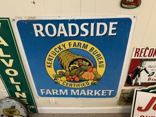 Vintage Rare Kentucky Farm Bureau Roadside Farmer Market Double Sided Metal Sign