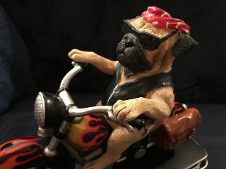 Danbury Sculpture Bad To The Bone Pug Dog Motorcycle Rider Statue 3