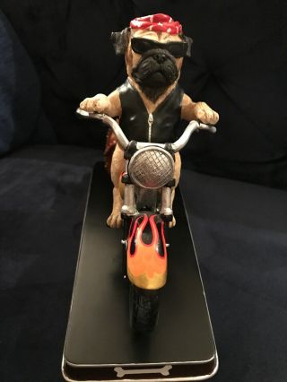 Danbury Sculpture Bad To The Bone Pug Dog Motorcycle Rider Statue 5
