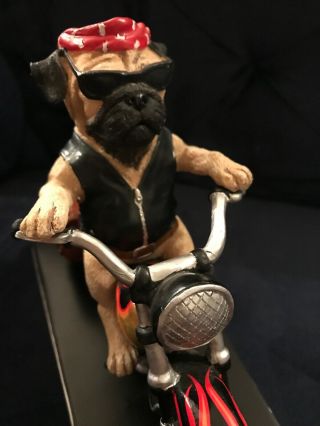 Danbury Sculpture Bad To The Bone Pug Dog Motorcycle Rider Statue 6