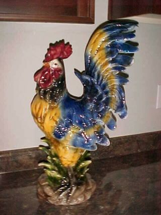 Large Rooster Ceramic Figurine Beaurtiful Rare 24 " Tall
