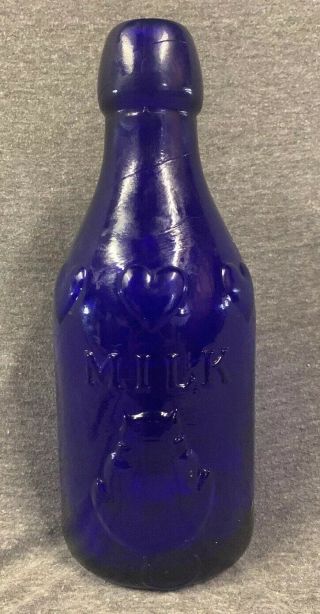 Vintage Milk Bottle Cobalt Blue Glass 1984 One Quart Absolutely Pure Milk Cat