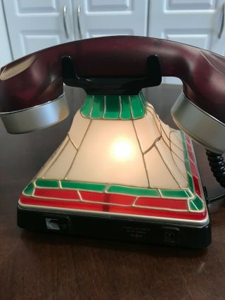 Vintage Stained Glass Look Coca Cola Coke Desk Phone Telephone Lights Up 4