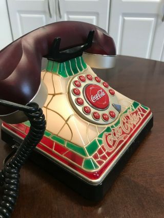 Vintage Stained Glass Look Coca Cola Coke Desk Phone Telephone Lights Up 5