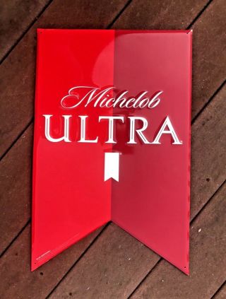 Michelob Ultra Red Ribbon Beer Metal Tacker Tin Sign Mancave 14 " X22 "
