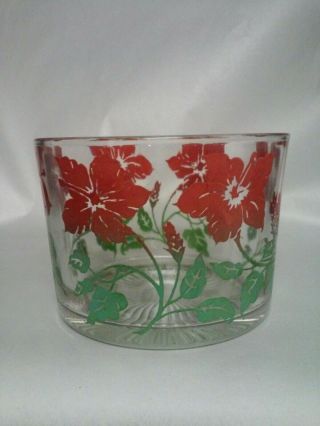 Vintage Glass Ice Bucket With Cheery Red Flowers