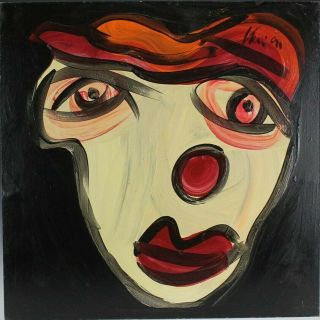 Signed Peter Keil German Neo Expressionist Clown Portrait Oil Painting Listed Nr