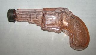 Vintage Pink Depression Glass Gun Candy Container With Metal Lid