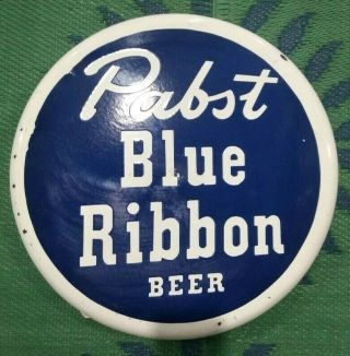 Pabst Blue Ribbon Beer Porcelain Enamel Button Sign 18 Inches Diameter