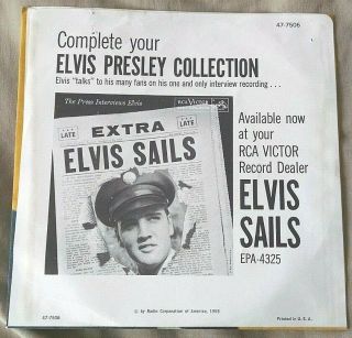 Elvis Presley - I Need Your Love Tonight/a Fool.  45 W/sleeve " Elvis Sails "