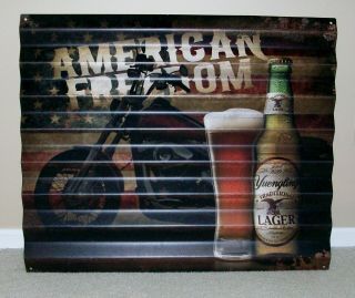 Yuengling Beer Metal Tin Roadhouse Motorcycle " American Freedom " Sign