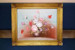 Vintage Oil Painting Signed By Robert Cox Gold Framed Flowers