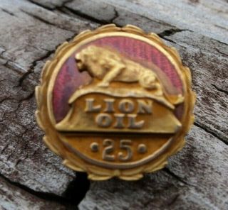 Vintage Lion Oil Company 10k Yellow Gold 25 Year Service Award Pin Tie Tack