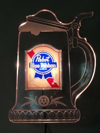 Vintage Pabst Blue Ribbon Beer Sign Lighted Mug Stein Acrylic
