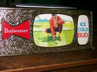 Vintage Budweiser Beer Sign Rare Plastic Golfer 1960 