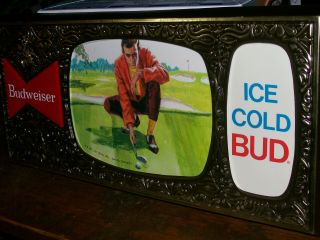 Vintage Budweiser Beer Sign Rare plastic golfer 1960 ' s 2