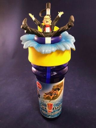Six Flags Sipper Bottle With A Full 3d Mr Six Figure Topper (rare)